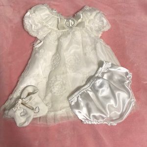 0-3 month cream dress with panties and booties